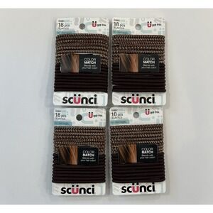 4PK Scunci No Damage Elastics, 18 ct, Brown Color Match #58882 NEW